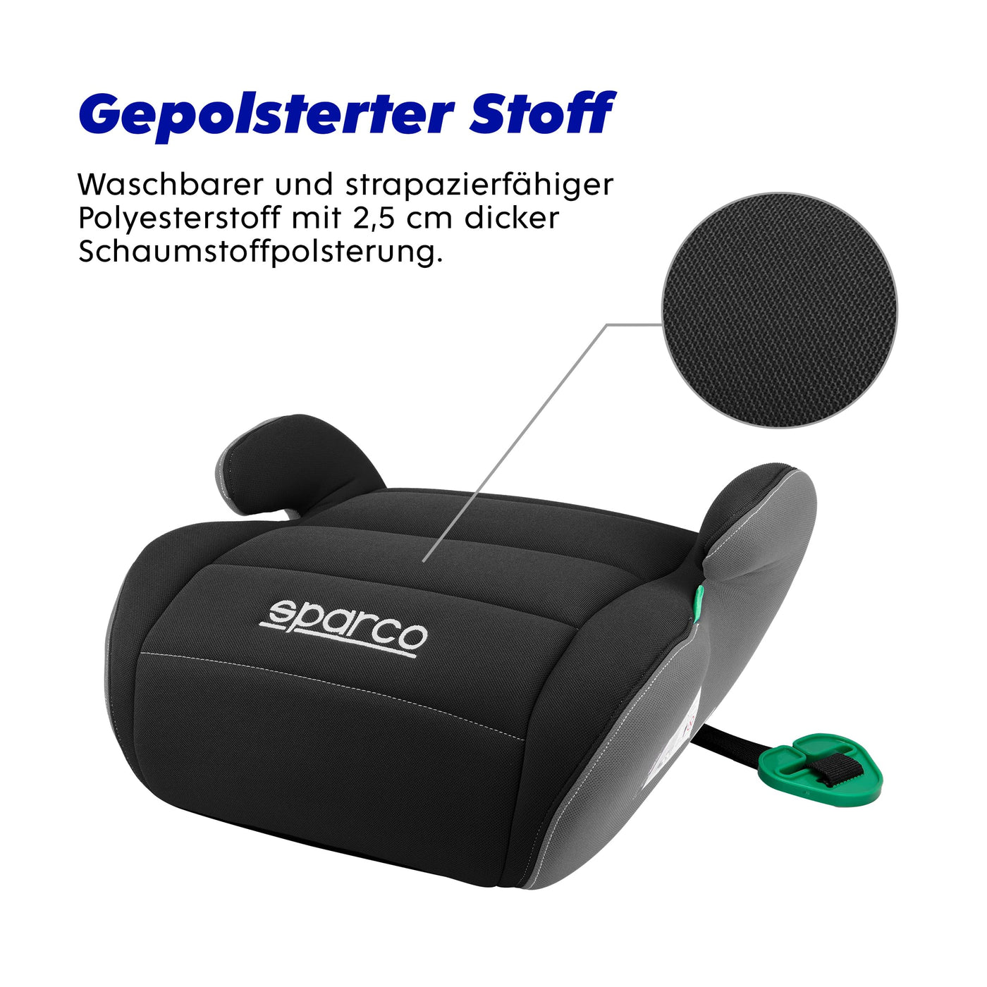 Sparco Kinderautositz-Erhöhung Schwarz und Grau i-Size. Neue Europäische Norm 2024 ECE 129/03. 125-150 cm