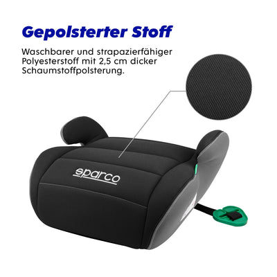 Sparco Kinderautositz-Erhöhung Schwarz und Grau i-Size. Neue Europäische Norm 2024 ECE 129/03. 125-150 cm