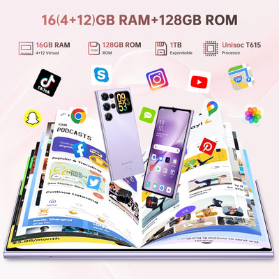 OUKITEL C62 Android 15 Smartphone Ohne Vertrag - 6.88" HD+ Handy mit Rückseitigem Display 16GB RAM+128GB ROM/1TB, 5000mAh Handy Günstig, Dual SIM Simlockfreie Handys/Face ID/GPS/OTG - Schwarz