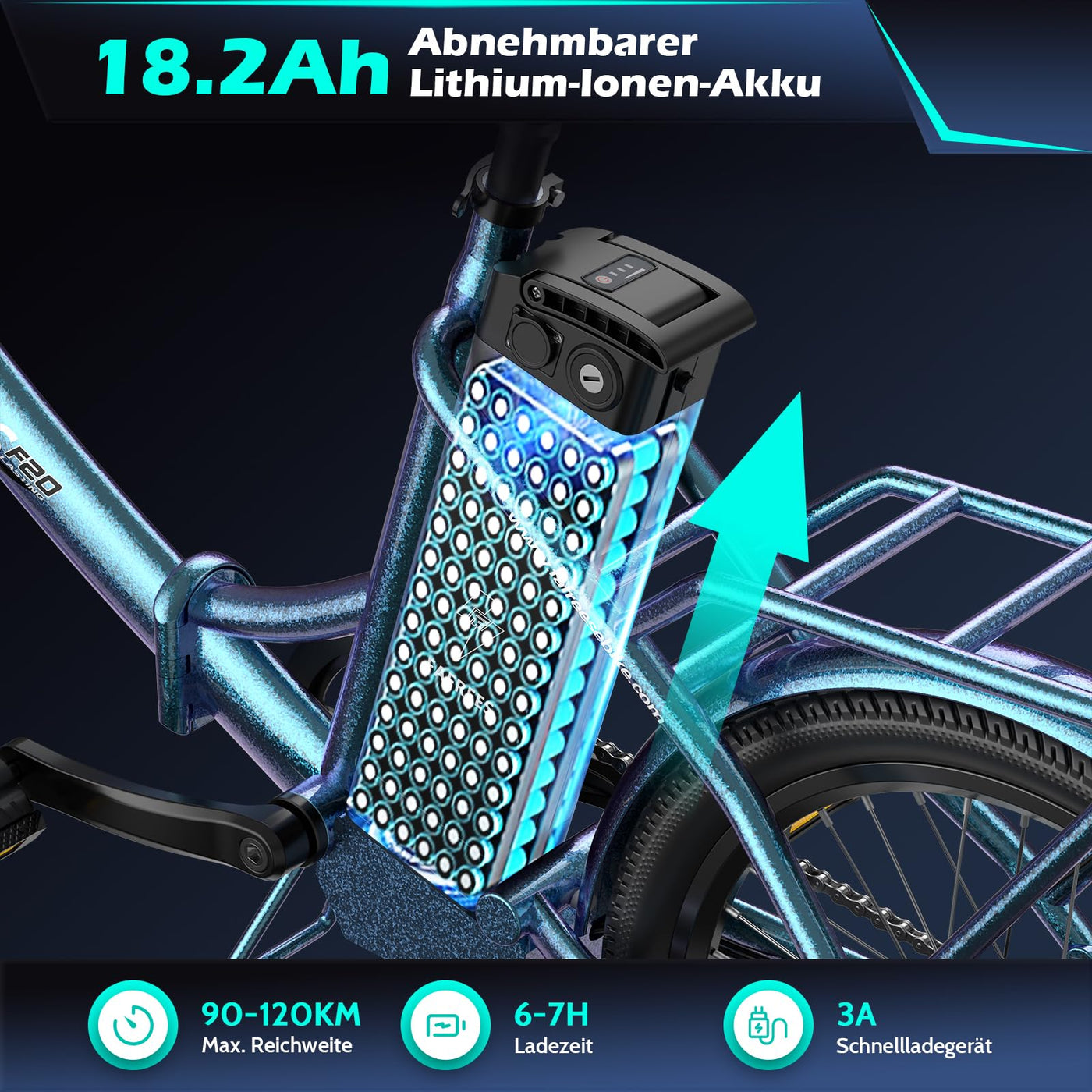 Fafrees F20 Lasting Premium City Faltrad Ebike | 250W Elektrofahrrad mit 36V 18.2Ah Akku (140kg Tragkraft) | StVZO-Zugelassen | Effiziente Fahrt (Hecktasche + Handyhalterung, Schwarz)