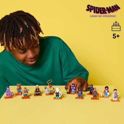 Lego Spiderman Minifiguren Serie mit 12 Spider-Man Figuren: Komplett-Set der Lego Minifiguren Serie 71050 Across The Spider-Verse (inkl. bedruckter Fliese)