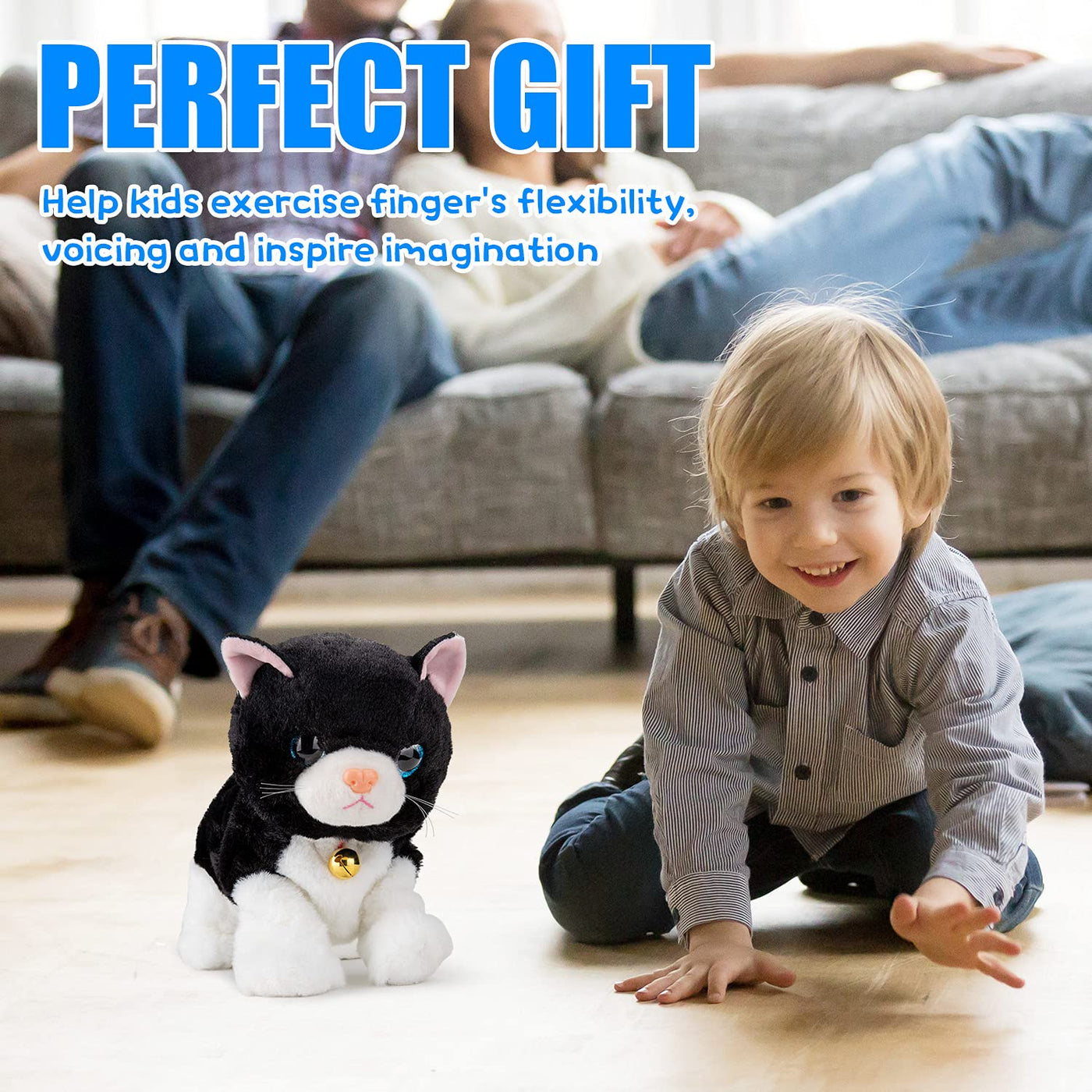 Interaktives elektronisches Plüschkatzenspielzeug - Update Touch Control Meow Kitten mit LED-Augen, elektronischer Roboter Katzenspielzeug Geschenke für Jungen & Mädchen Kindergeburtstag Weihnachten