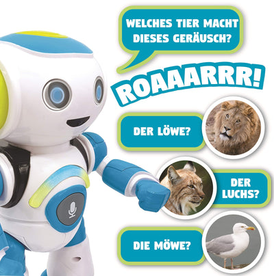 Lexibook - Powerman Jr. Intelligenter Roboter für Kinder der Gedanken liest - Spielzeug für Kinder - Tanzt Musiziert Tier-Quiz STEM Programmierbar Fernbedienung Roboter - Grün/blau - ROB20DE