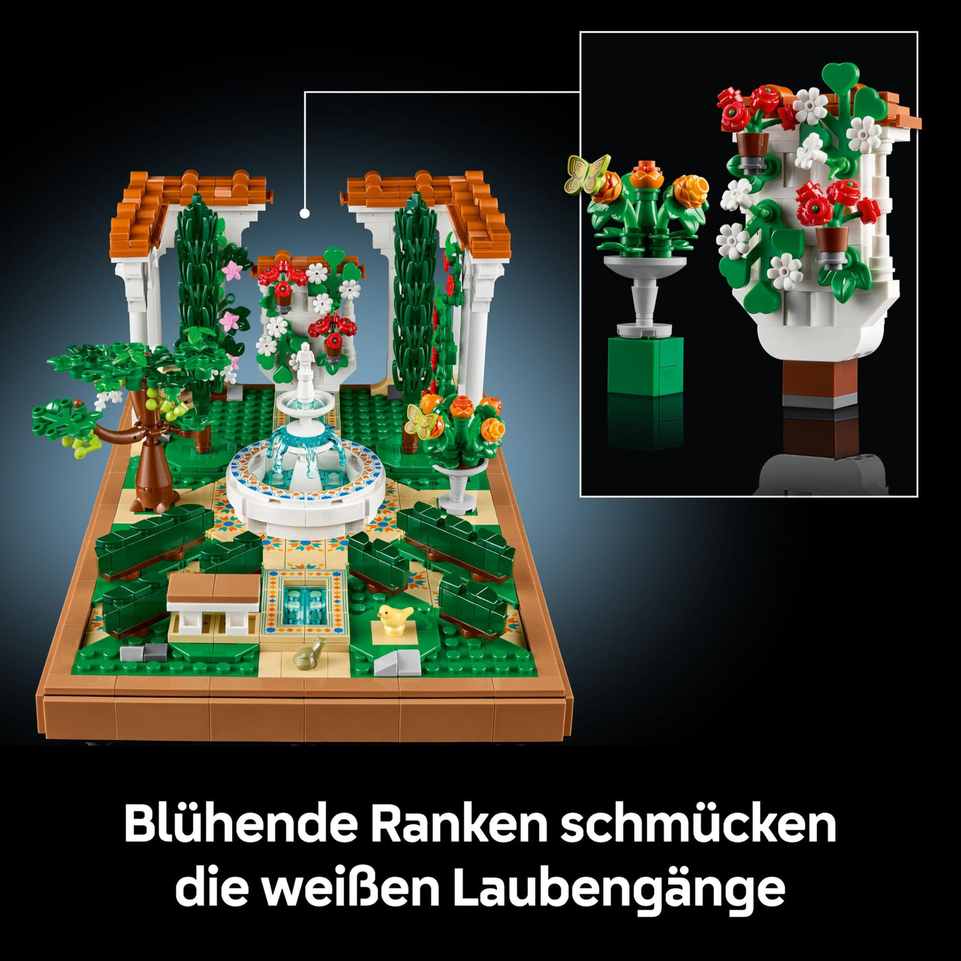 LEGO Icons Springbrunnengarten - Miniatur Bauset für Erwachsene mit Laubengängen, Zypressen, Bäumen, Weinreben, Blumen - Kreative Geschenkidee zum Geburtstag, Einweihung für Frauen, Männer - 10359