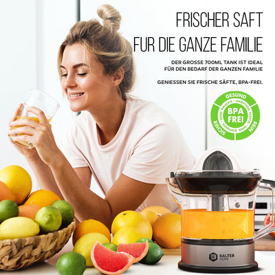 Balter ZP-04 Zitronenpresse Elektrisch – Hohe Saftausbeute, 2 Drehrichtungen & 2 Kegel– Zitruspresse – orangenpresse Entsafter Saftpresse Juicer - Spülmaschinenfest, BPA Frei