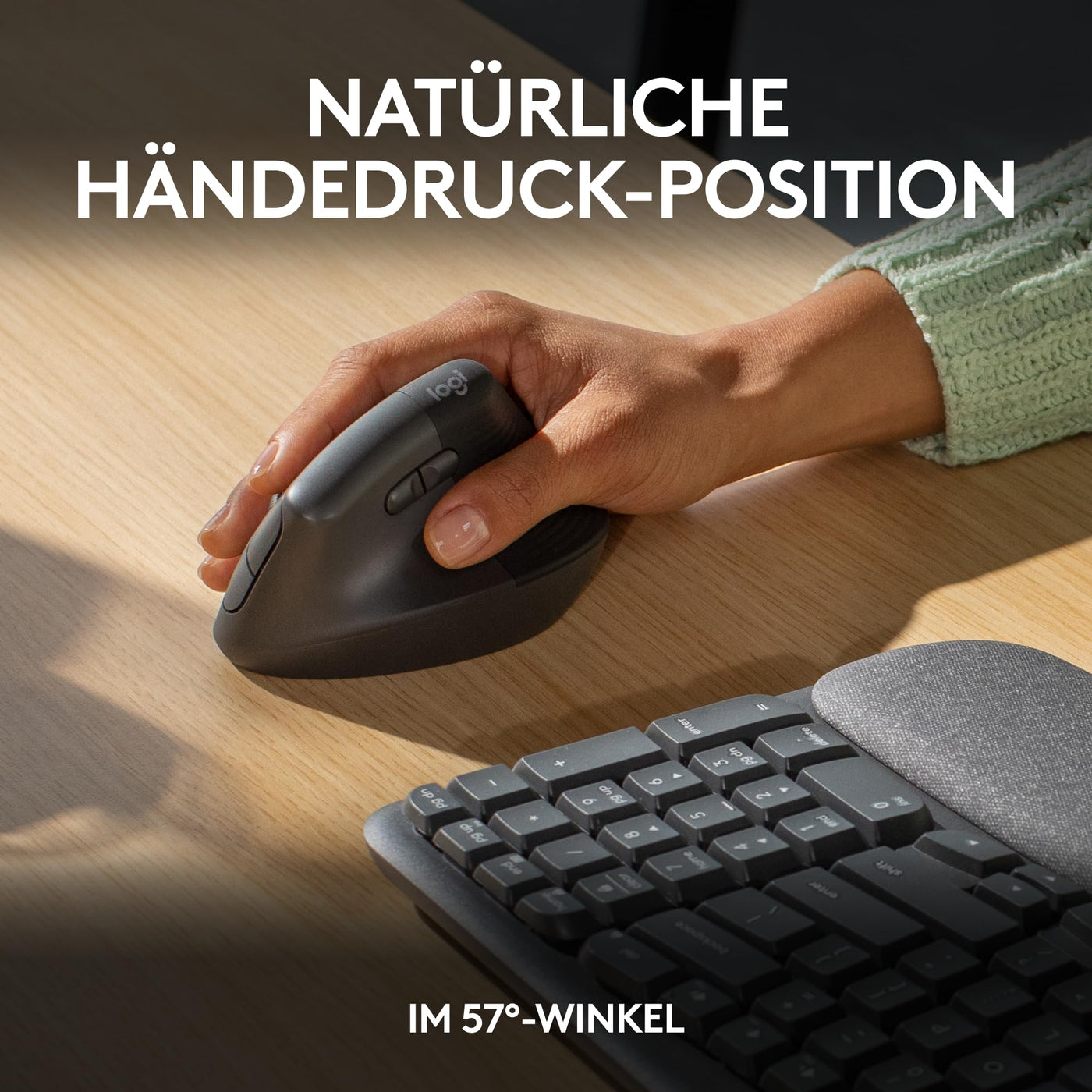 Logitech Wave Keys und Lift vertikale Maus – Ergonomisches Bundle – kabellose Tastatur mit gepolsterter Handballenauflage und vertikale kabellose Maus – Bluetooth, Multi-OS, Windows/Mac - Graphit
