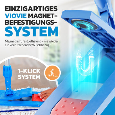 VIOVIE Premium WISCHER Set 50CM | Baumwoll-Wischmopp | 140 cm Alustiel | Magnethalter mit 1 klick System für einfaches Wechseln | Ergonomisch, rückenschonend & langlebig | Für alle Böden geeignet