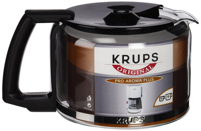 Krups KM321 Proaroma Plus Glas-Kaffeemaschine, 10 Tassen, 1100 W, modernes Design, schwarz mit Edelstahlapplikationen & F03442 Glaskrug Espresso-/Kaffeemaschinenzubehör mit Deckel, 10 Tassen, schwarz
