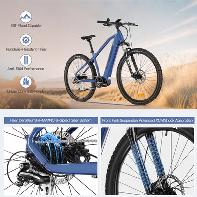 Varstrom Elektrofahrrad für Erwachsene Mittelmotor 250W 100 Nm E-Bike Damen Herren Ebike 100km Reichweite durch 43,2V 10,4AH Li-Ion Akku 8 Gänge, 29 Zoll MTB Hexagon Boost 3.0