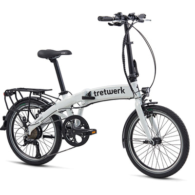TRETWERK 20 Zoll E-Bike Klapprad - Akimbo - Faltrad Pedelec mit 8 Gang Kettenschaltung - klappbares Elektrofahrrad mit Heckmotor 50Nm - - weiß