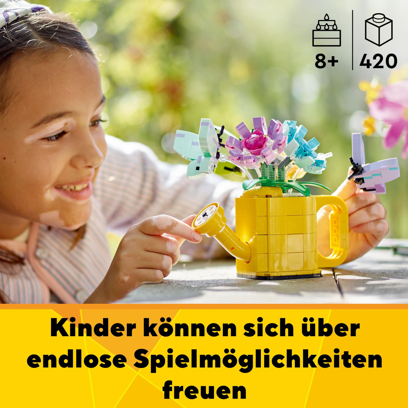 LEGO Creator 3in1 Gießkanne mit Blumen Set, Kinderzimmer-Deko, Baue eine Gießkanne mit Blumenstrauß, Gummistiefel oder 2 Spielzeug-Vögel, kreatives Geschenk für Mädchen und Jungen ab 8 Jahren 31149