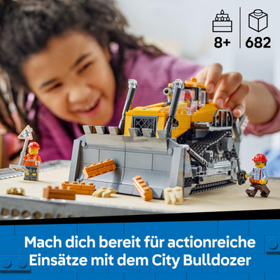 LEGO City Gelber Bulldozer Set – Spielzeugbaustelle, BAU- und Spielset – wirklichkeitsgetreue Baumaschine mit Fahrer und 2 Bauarbeitern – Geschenkidee für Kinder ab 8 Jahren – 60466