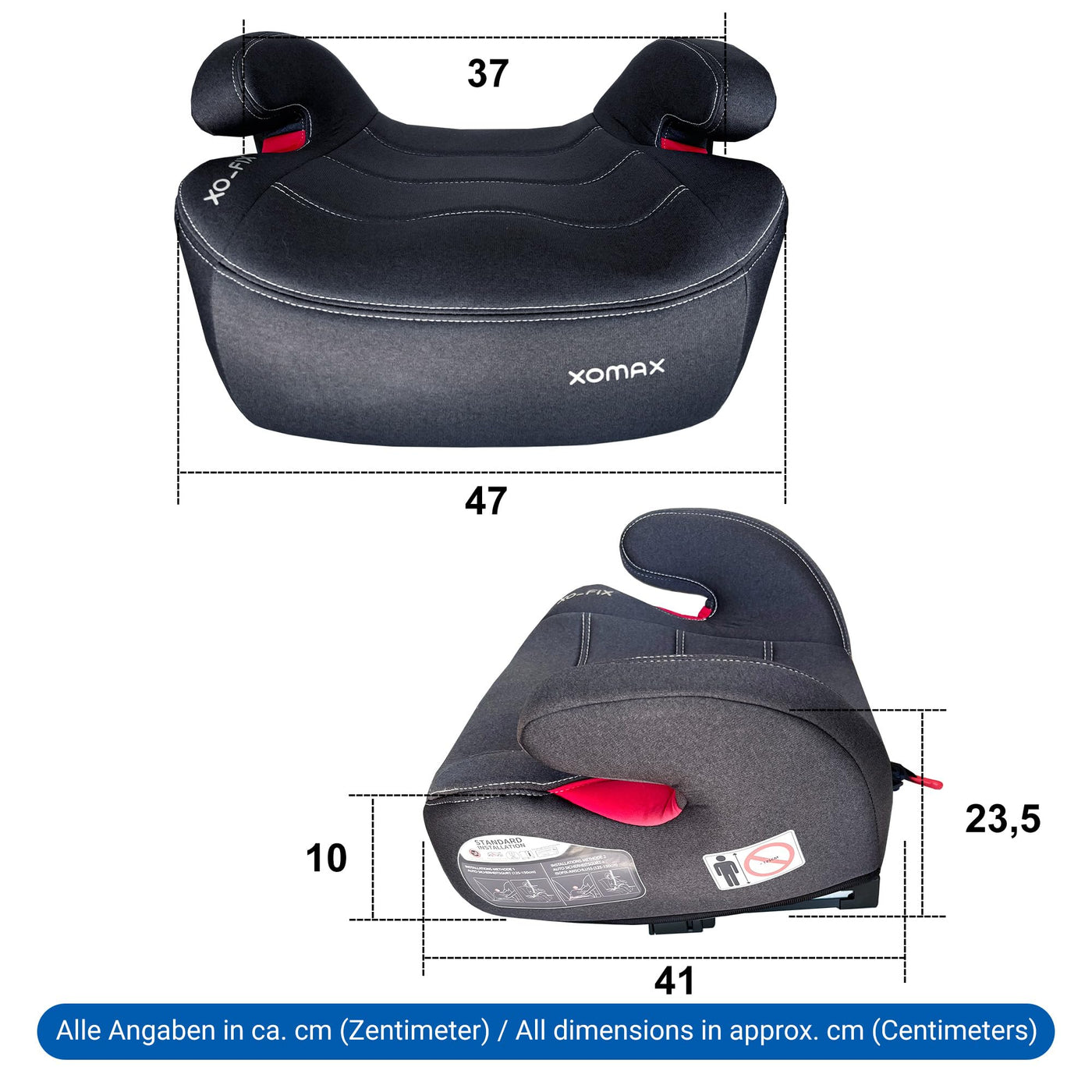 XOMAX XL-313 Kindersitz mit ISOFIX und Gurtfuhrung I mitwachsend 15-36 kg, ca. 3-12 Jahre, Korpergroße von 125–150 cm, Gruppe 2/3 I Bezug abnehmbar und waschbar I ECE R129 I dunkelgrau
