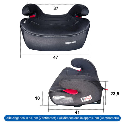 XOMAX XL-313 Kindersitz mit ISOFIX und Gurtfuhrung I mitwachsend 15-36 kg, ca. 3-12 Jahre, Korpergroße von 125–150 cm, Gruppe 2/3 I Bezug abnehmbar und waschbar I ECE R129 I dunkelgrau