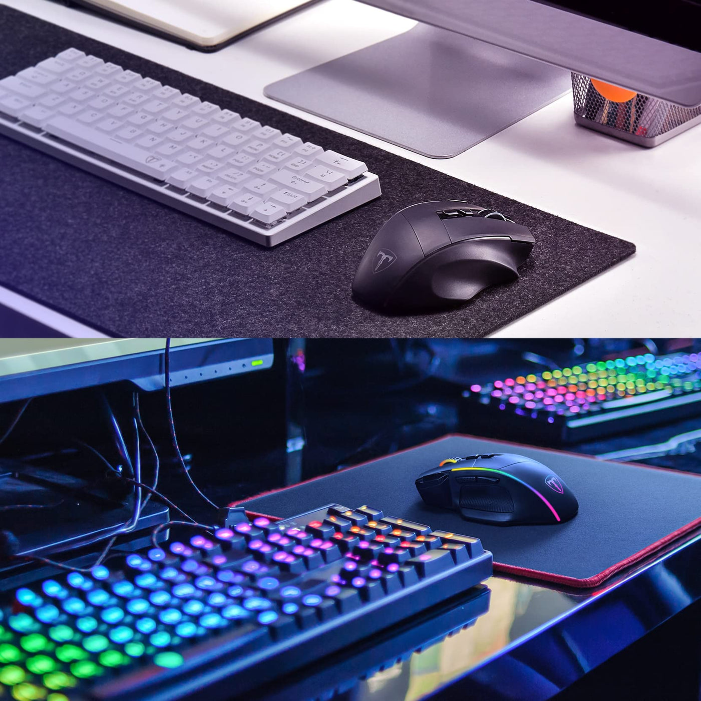 RisoPhy Gaming Maus Kabellose RGB,2.4G/USB-C/Bluetooth Maus mit 8 Programmierbare Tasten/10000DPI/7 RGB Beleuchtung,Wireless Ergonomische Maus für PC/Mac Gamer