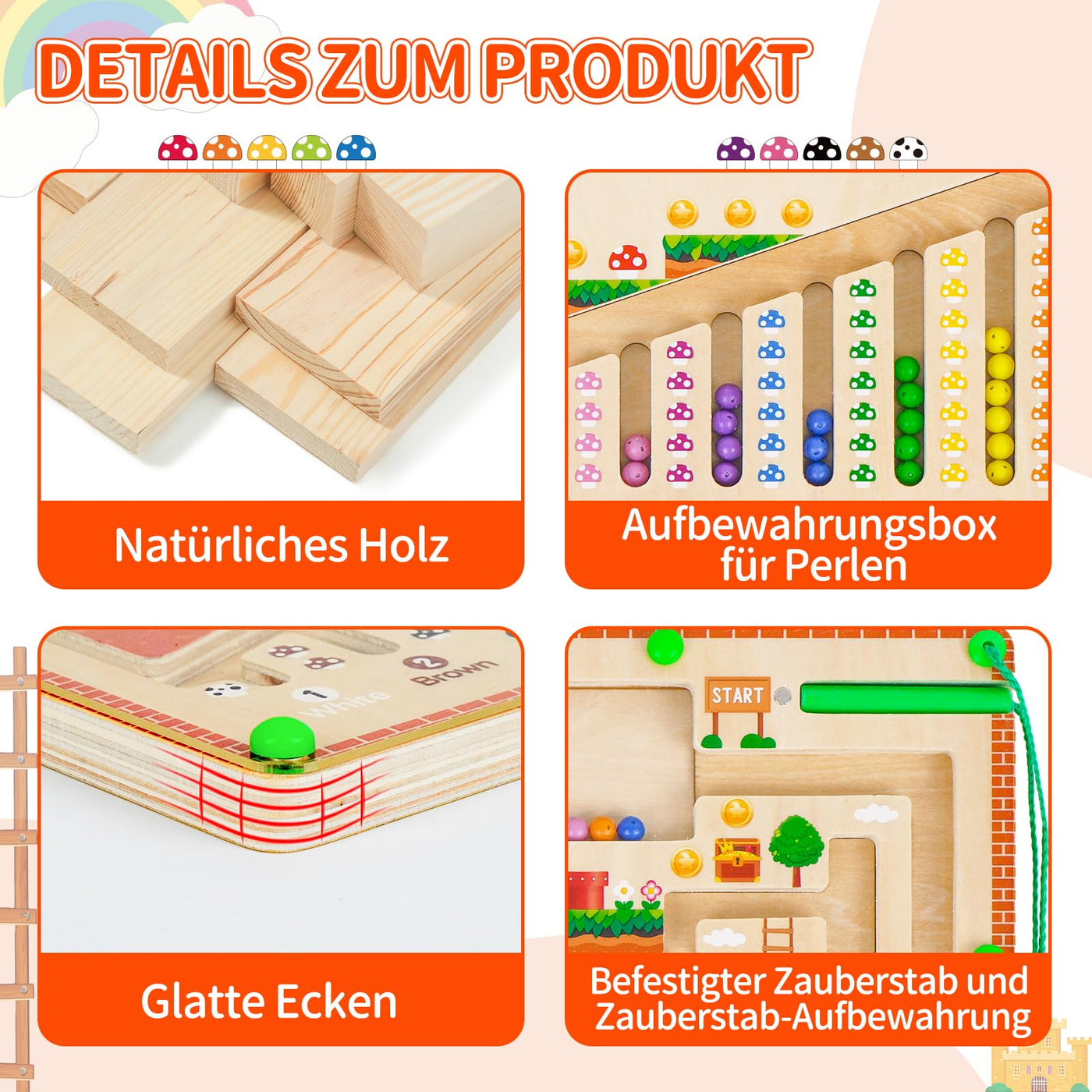 Montessori Spielzeug Magnetspiel Labyrinth ab 2 3 4 5 6 Jahre, Magnete Kinder Motorikspielzeug Magnet Spiel, Kinderspielzeug Magnetic Spiel, Holzspielzeug Geschenk für 2 3 4 Jahr Jungen Mädchen