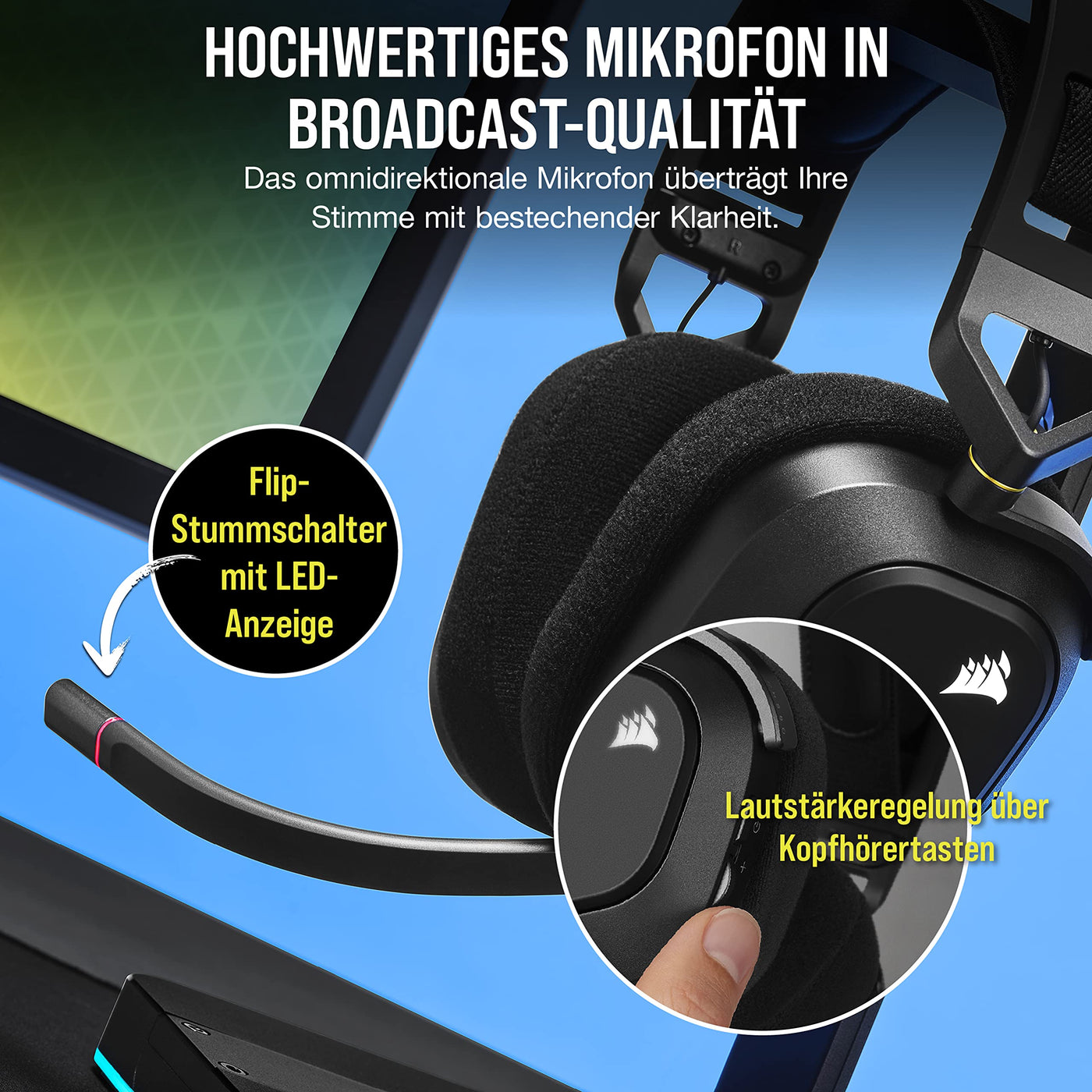 CORSAIR HS80 RGB WIRELESS Multiplattform-Gaming-Headset - Dolby Atmos - Omnidirektionales Mikrofon - iCUE-Kompatibel - PC, Mac, PS5, PS4 - Carbon, Farbe Schwarz