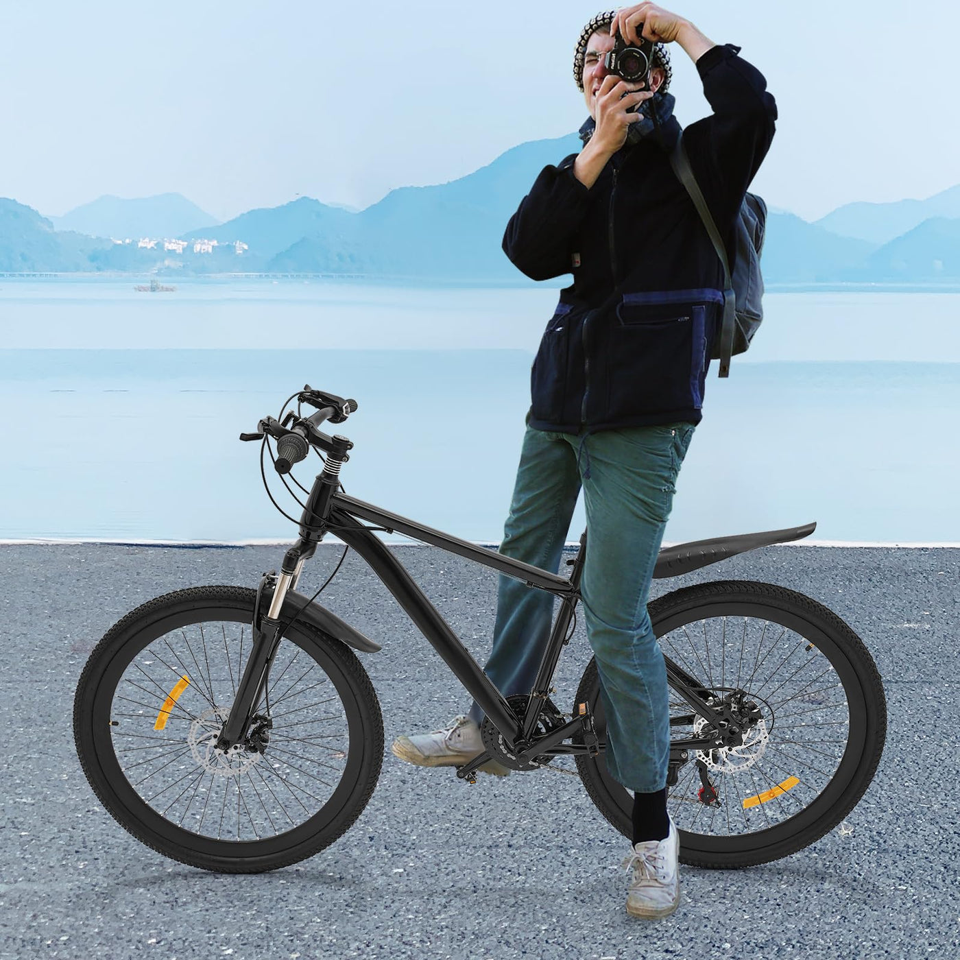 panfudongk 26 Zoll Mountainbike Fahrräder 21 Gang Carbonstahl Fahrrad mit Scheibenbremsen und Gabelaufhängung für Erwachsene geeignet 160-180 cm Fahrrad für Bergstraßen (Schwarz)