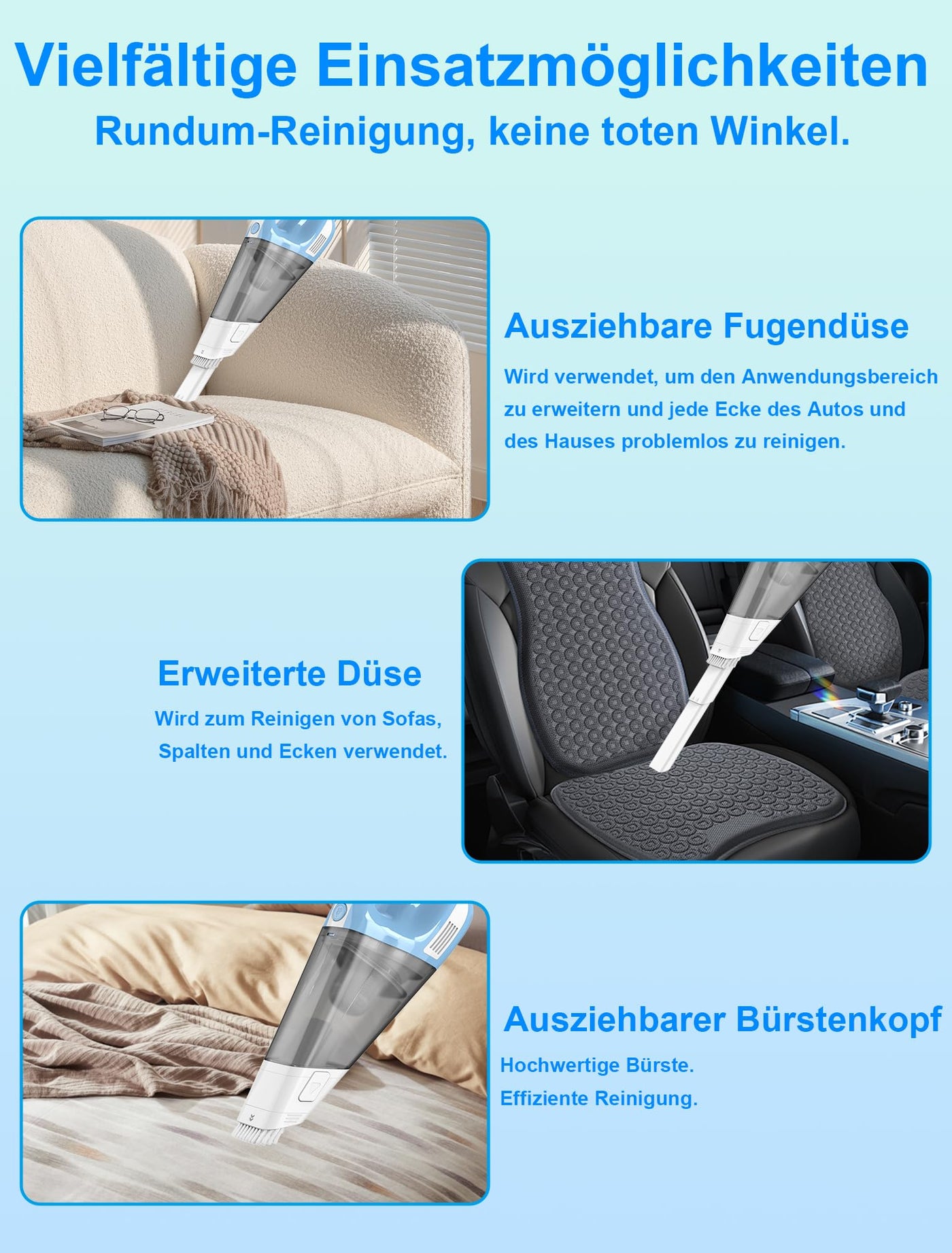 Fourward Handstaubsauger, Kabellos Staubsauger Autostaubsauger, 12000Pa Saugleistung, 11.1V Li-Ionen 7800mAh Akku, Schnelle Reinigung, Nass und Trocken Gebrauch
