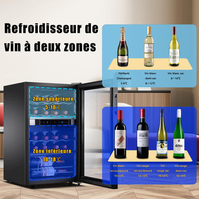 Kalamera Weinkühlschrank 2 Zonen, Touch-Bedienfeld,Schwarze Glastür, Verdeckter Griff, Flaschenkühlschrank 20 Flaschen, 68Liter, 5-18°C Kühlzone, KRC-68BFG