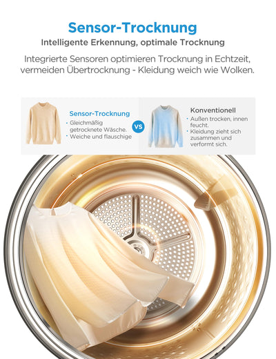 Midea MD11EH70BD Wärmepumpentrockner, 7 kg, Energieklasse D, Schnelltrocknen 35', HealthGuard, Sensor-Trocknung, Auffrischen,Knitterschutz, Auffrischen Wolle, Weiß