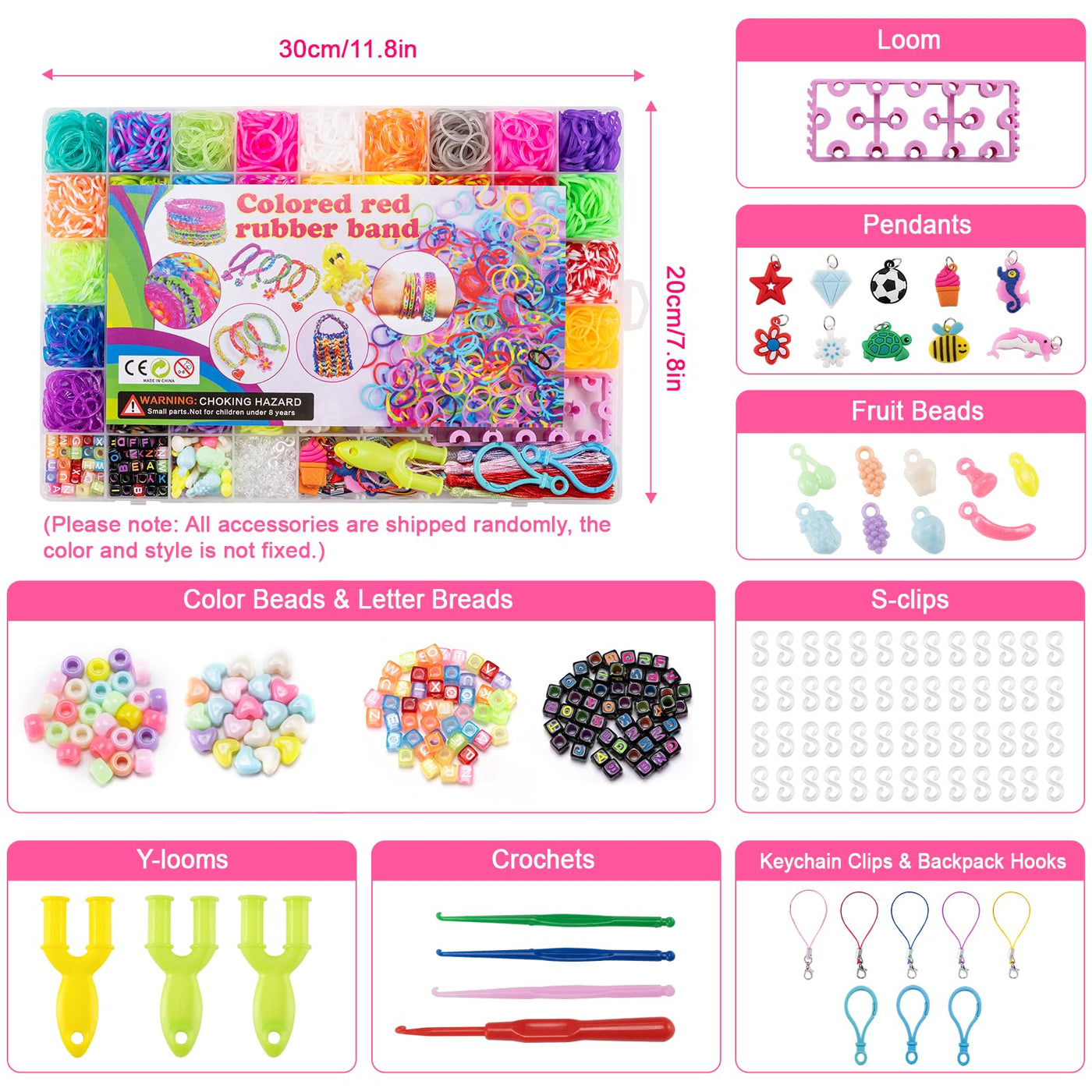 Noa Home Deco Loom Bänder Set, 5100+ Stück Loom Gummis für Armband Selber Machen, Bunte Loops Gummis Set Zubehör mit Anhängern und Accessoires, DIY Basteln Geschenk für Kinder Junge Mädchen