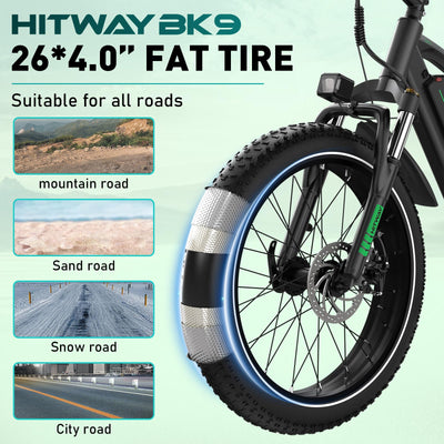 HITWAY E Bike Elektrofahrrad für Erwachsene 26 Zoll 4.0 Fat Tire Ebikes, 48V 15Ah Mountain E-MTB Fahrrad,Pedelec,7 Gang,bis 70-150km