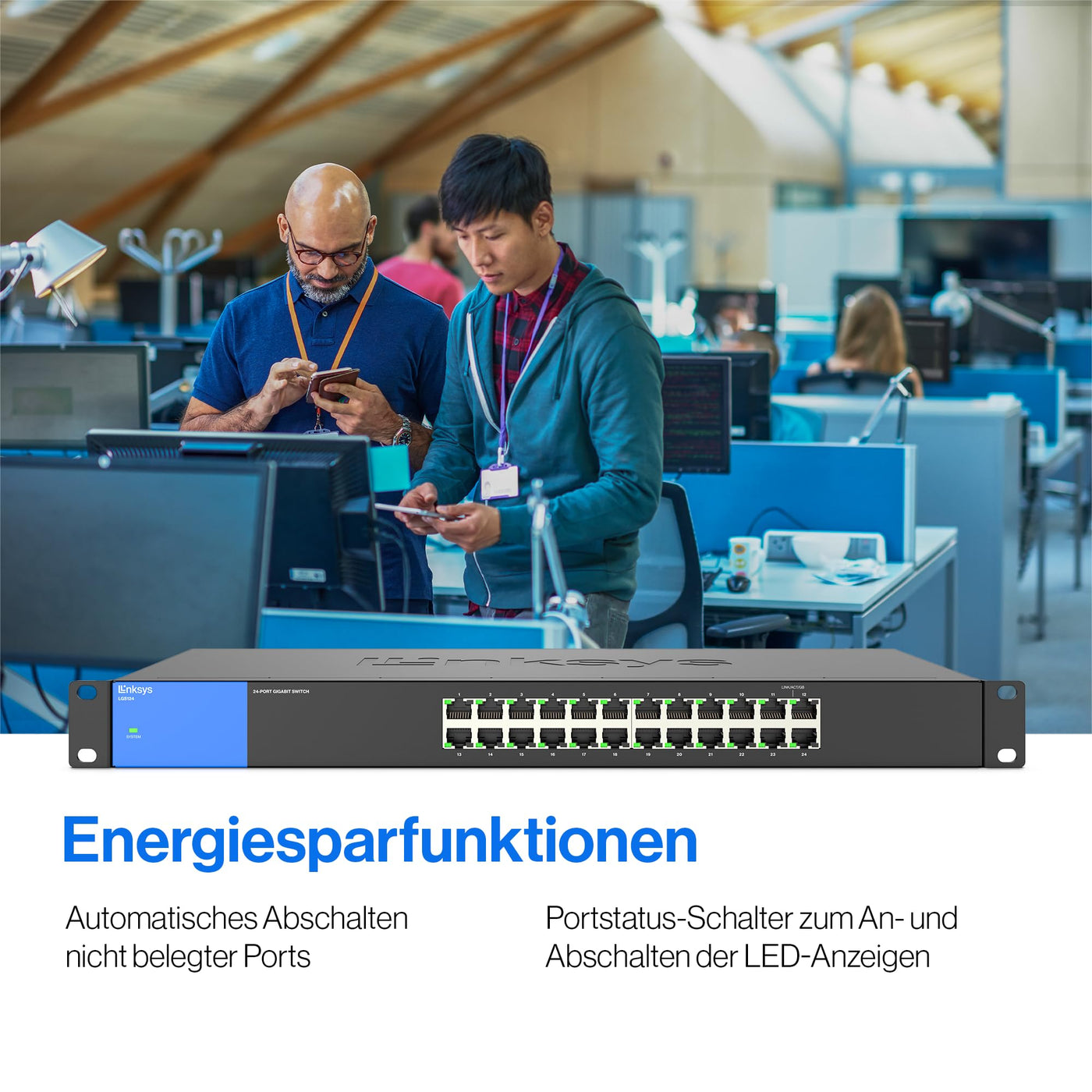 Linksys LGS124-EU 24-Port Unmanaged Gigabit-Netzwerk-Switch – Ethernet-Switch/Hub mit Metallgehäuse, Splitter – Platzierung an der Wand oder auf dem Schreibtisch im Büro oder zu Hause, Plug-and-Play