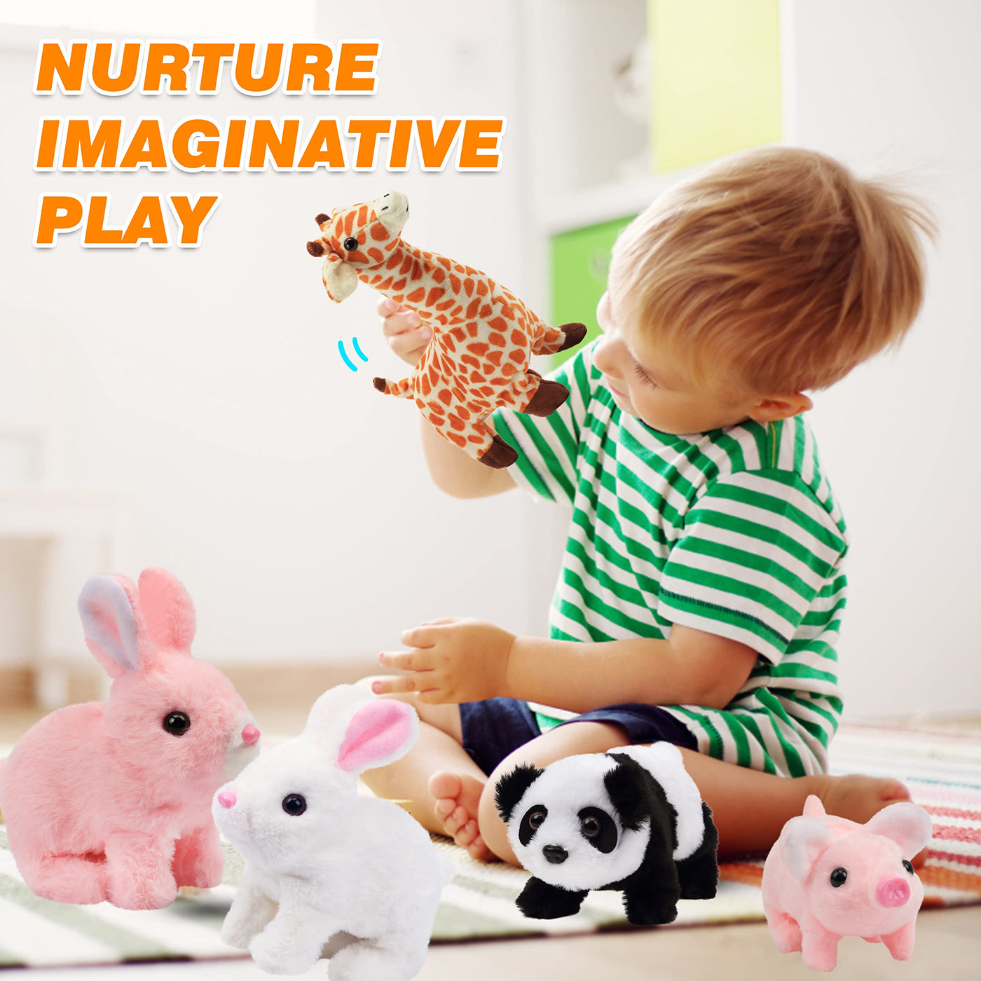 Hopearl Laufendes Schweinchen Haustier Interaktiv Kriechend Ferkel Elektronisches Plüsch Spielzeug Schwein Grunz Zuckende Nase Schwanz Wedeln Animiert Geschenke für Kleinkinder Geburtstag, Rosa, 20 cm