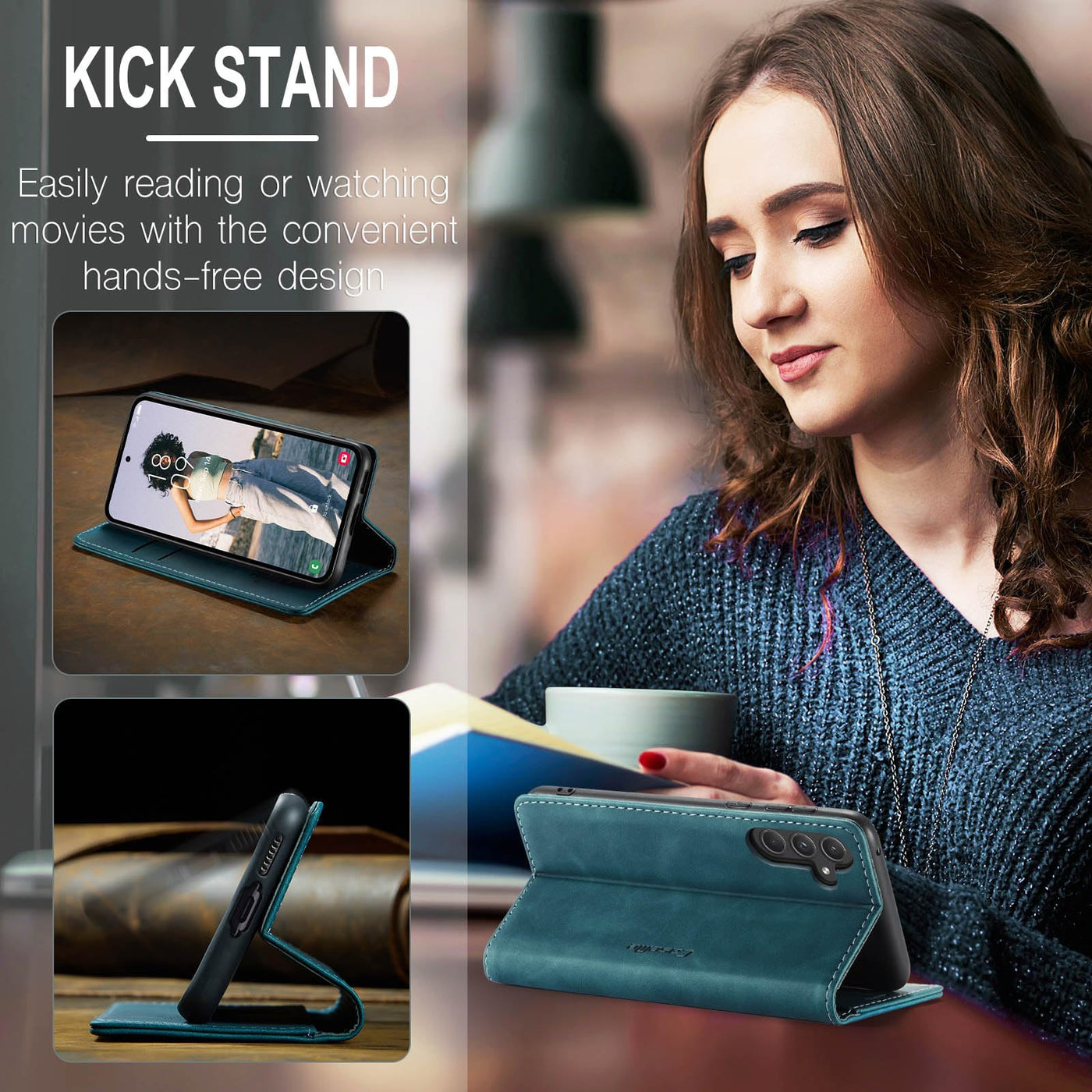 KZB Handyhülle für Samsung Galaxy A55 5G Hülle Premium Lederhülle Klappbar Flip Case Tasche Magnet Kartenfach Standfunktion Klapphülle Schutzhülle für Samsung Galaxy A55 - Blaugrün