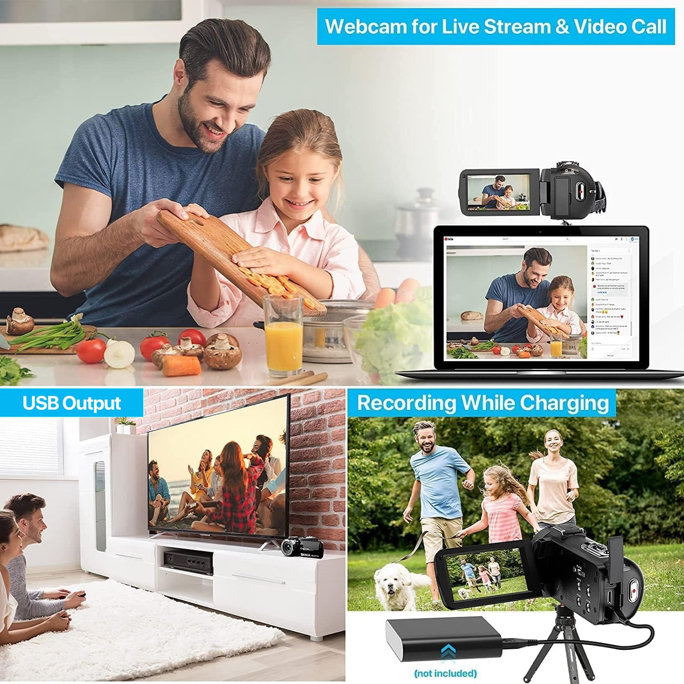 Videokamera Camcorder 1080P 30FPS 36MP Vlogging Kamera Recorder für YouTube, Digital Camcorder mit IR Nachtsicht 3.0 '' IPS-Bildschirm 16X Digital Zoom, Digitalkamera mit Fernbedienung, 2 Batterien