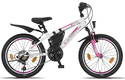 Licorne Bike Guide Premium Mountainbike in 20, 24, 26, 27.5 und 29 Zoll Fahrrad für Mädchen Jungen Herren und Damen (20 Zoll, Weiß/Rosa)