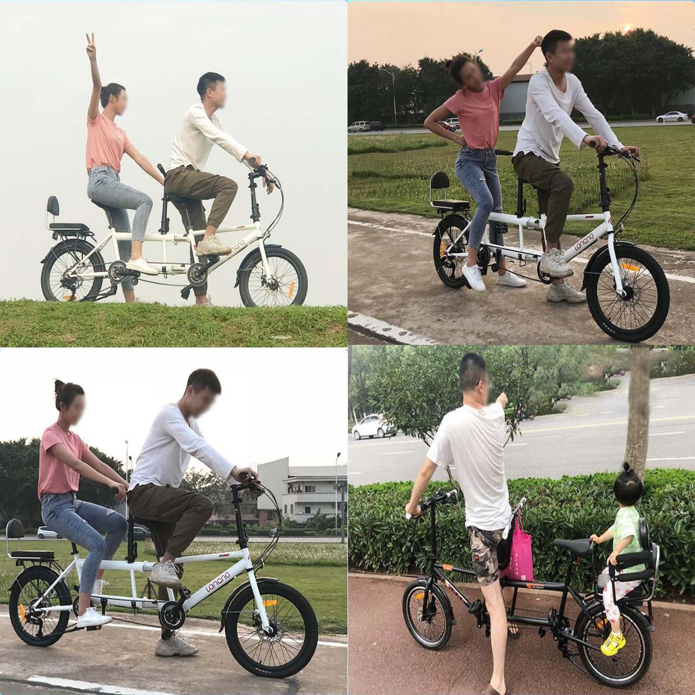 MAYFABD Tandem Beach Cruiser Fahrrad für Erwachsene Faltbares Tandem Beach Cruiser Fahrrad für Erwachsene Dreisitzer 7 Gang Maximale Belastung 300 kg Familienreisen und Paarfahrten,Schwarz