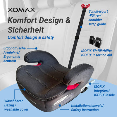 XOMAX XL-313 Kindersitz mit ISOFIX und Gurtfuhrung I mitwachsend 15-36 kg, ca. 3-12 Jahre, Korpergroße von 125–150 cm, Gruppe 2/3 I Bezug abnehmbar und waschbar I ECE R129 I dunkelgrau