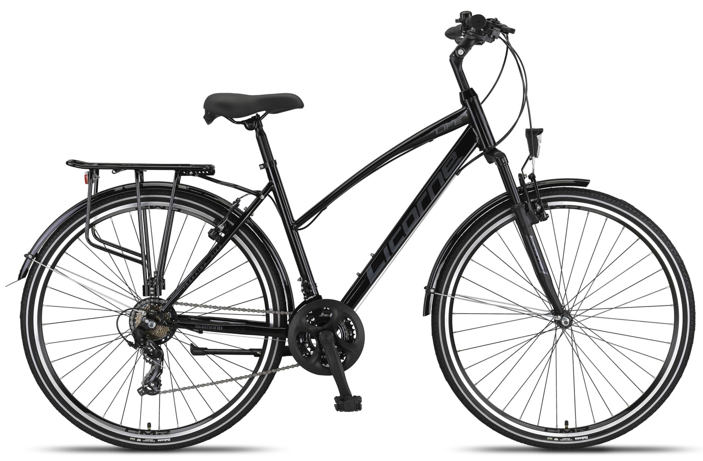 Licorne Bike Premium TrekkingBike in 28 Zoll - Fahrrad für Herren, Jungen, Mädchen und Damen - Shimano 21 Gang-Schaltung - Citybike - Männerfahrrad - L-V-ATB - Schwarz/Grau