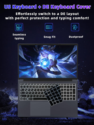 Fsjun 17,3 Zoll Laptop, N150(Beat N100 N97 N5095) bis zu 3,6 GHz, FHD IPS Display, 16 GB RAM, 960GB NVMe SSD, Beleuchtete Tastatur, großer Akku, HDMI, USB 3.0, Type-C, WLAN, PC