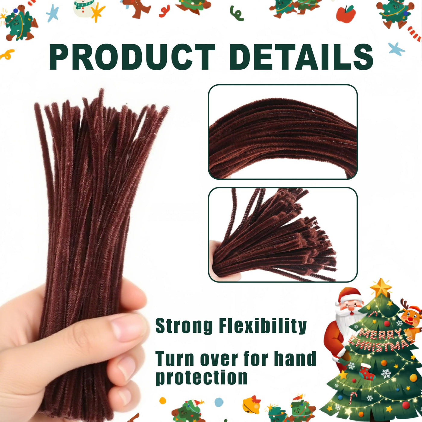 100 Stück Weihnachts Rentier Bastelset mit 100 braune Pfeifenputzer, 100 Süßigkeitentüten, 100 Bandstreifen, 100 rote Pompons, 100 Wackelaugen & Weihnachtsstickern. Ideal für DIY, Basteln & Geschenke