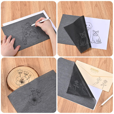 100 Blatt Transfer- und Kopierpapier, A4 Black Carbon pauspapier für holz, kohlepapier zum nachzeichnen, graphitpapier, durchschreibepapier, 21 x 29,7 cm