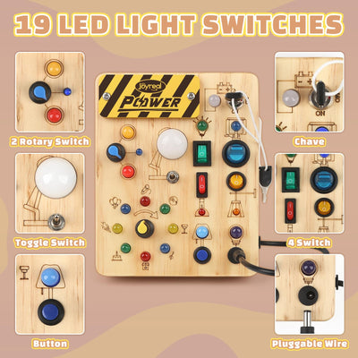 Baby Montessori Busy Board ab 2 Jahr, Motorikspielzeug mit 19 LED, Activity Board Holzspielzeug Lernspielzeug Sensorik Spielzeug, Geschenk Jungen und Mädch ab 2 3 4 Jahr