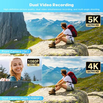 Videokamera 5K 56MP Camcorder Doppelobjektiv 16X WiFi Vlogging Kamera für YouTube 3" Touchscreen IR Nachtsicht Videorekorder mit 2 Batterien, 64GB Karte, Fernbedienung, Mikrofon