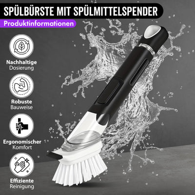 Spülbürste mit Spülmittelspender, Küchenbürste, Geschirrbürste, Abwaschbürste, mit Spülmittel befüllbar, Spülbürste schwarz, Set, Schwamm, Topf, Pfanne