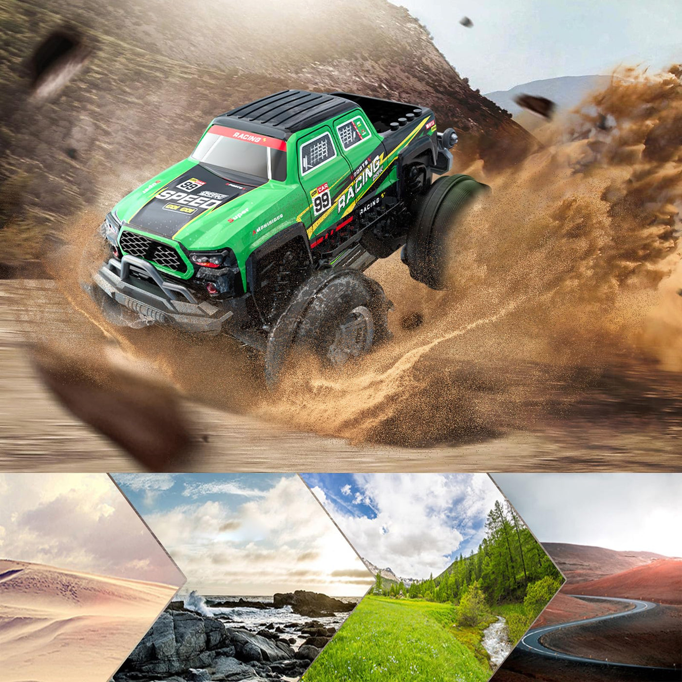 Gaeymy Amphibisches Ferngesteuertes Auto, 1:18 RC Auto Wasserdicht mit Gestensensor und LED Licht, 2,4 GHZ 4WD 360° Drift für Kinder