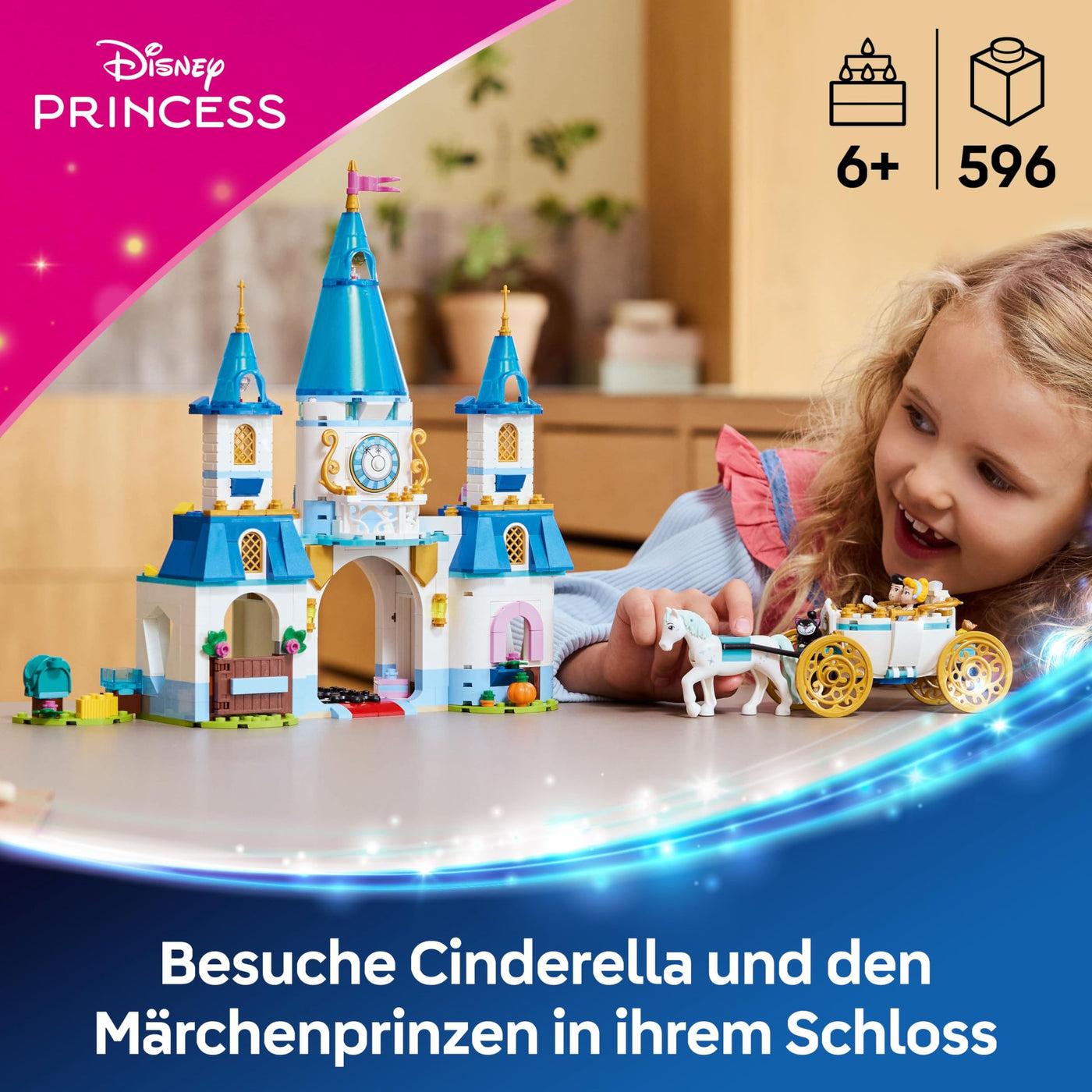 LEGO ǀ Disney Princess Cinderellas Schloss und Pferdekutsche - Kreatives Pferde Spielzeug Mädchen und Jungen - Spielset mit Cinderella und der Märchenprinz Figuren - Kinder Geschenk ab 6 Jahren 43275