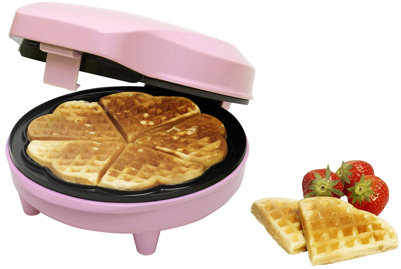 Bestron Waffeleisen für klassische Herzwaffeln, Waffelmaker mit Antihaftbeschichtung für Waffeln in Herzform, Retro Design, inklusive Rezeptvorschläge, 700 Watt, Farbe: Rosa