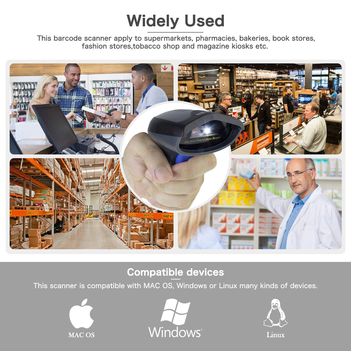 NETUM Bluetooth 2D Barcode-Scanner 3-in-1 (2,4G Wireless & Bluetooth & USB verkabelt) Barcodeleser Scan QR PDF417 DataMatrix Maxicode für Handy Android iOS PC Computer W8-X