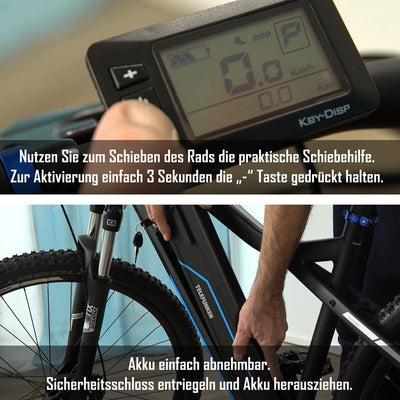 TELEFUNKEN E-Bike Mountainbike Elektrofahrrad Alu, 24 Gang Kettenschaltung - Pedelec MTB 27,5 Zoll, Hinterradmotor 250W, Scheibenbremsen, Fahrradschloss, Aufsteiger M922