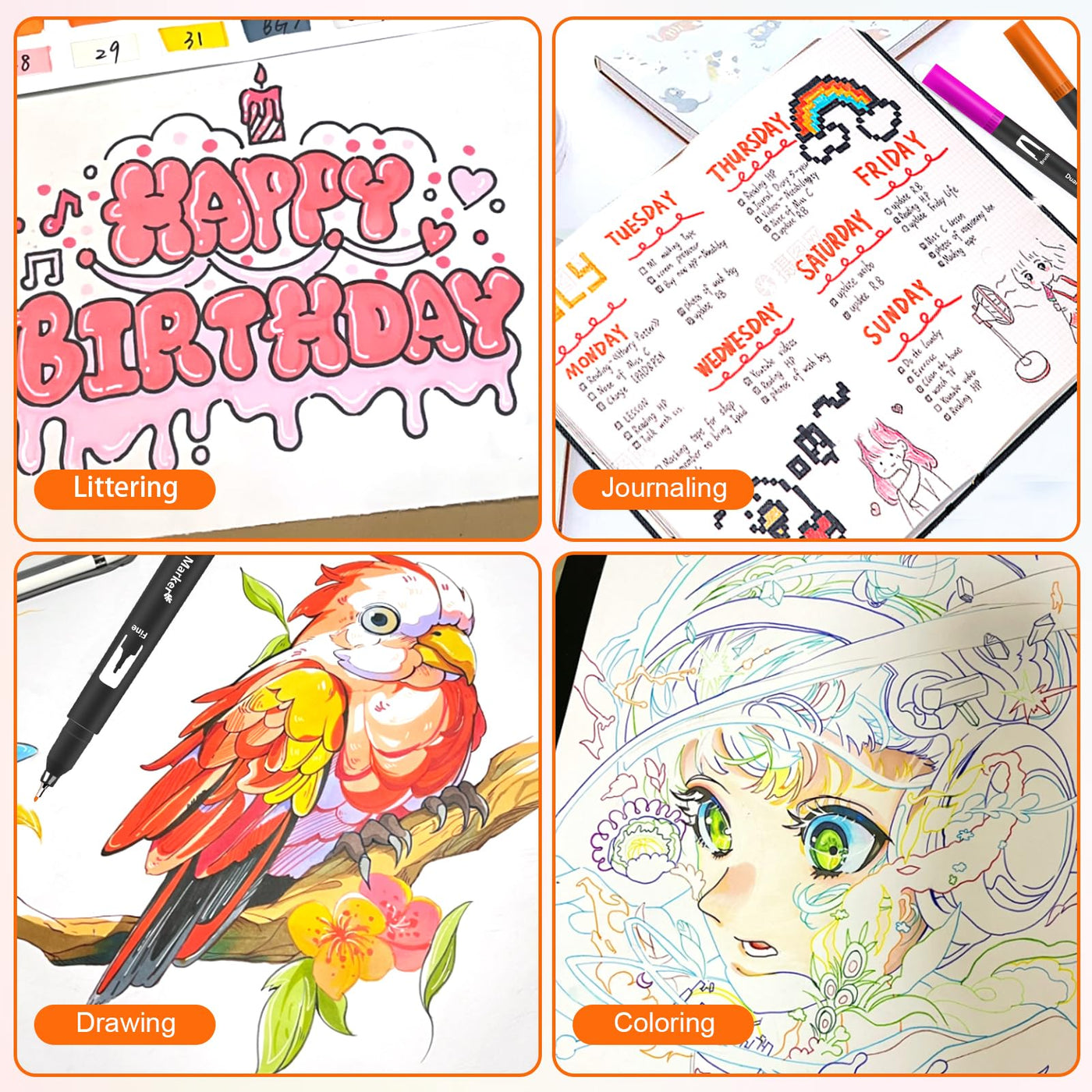 Lyuvie 158 Filzstifte Dual Brush Pen Set-Filzstifte Dicke und Dünne Pinselstifte Fineliner mit Schwarzem Etui,Marker & Filzstifte für Erwachsene Zeichnen Lettering Skizzieren Weihnachten