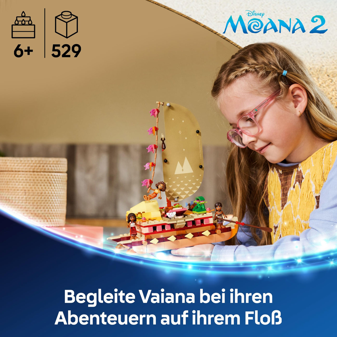 LEGO ǀ Disney Vaiana 2: Vaianas Abenteuerfloß - Spielzeug Boot mit Textilsegel, abnehmbarem Deck, Lagerfeuer & 3 Minifiguren, inkl. Loto und Moni – Geschenk für Mädchen ab 6 Jahren & Fans – 43270