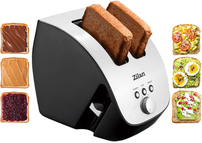 Edelstahl Toaster | 2 Scheiben Toaster | Design Toaster | Schräg Ttoaster | Toastautomat | Röstautomat | 1000 Watt | Edelstahl-Gehäuse | Stufenlos einstellbar | INOX-Design |