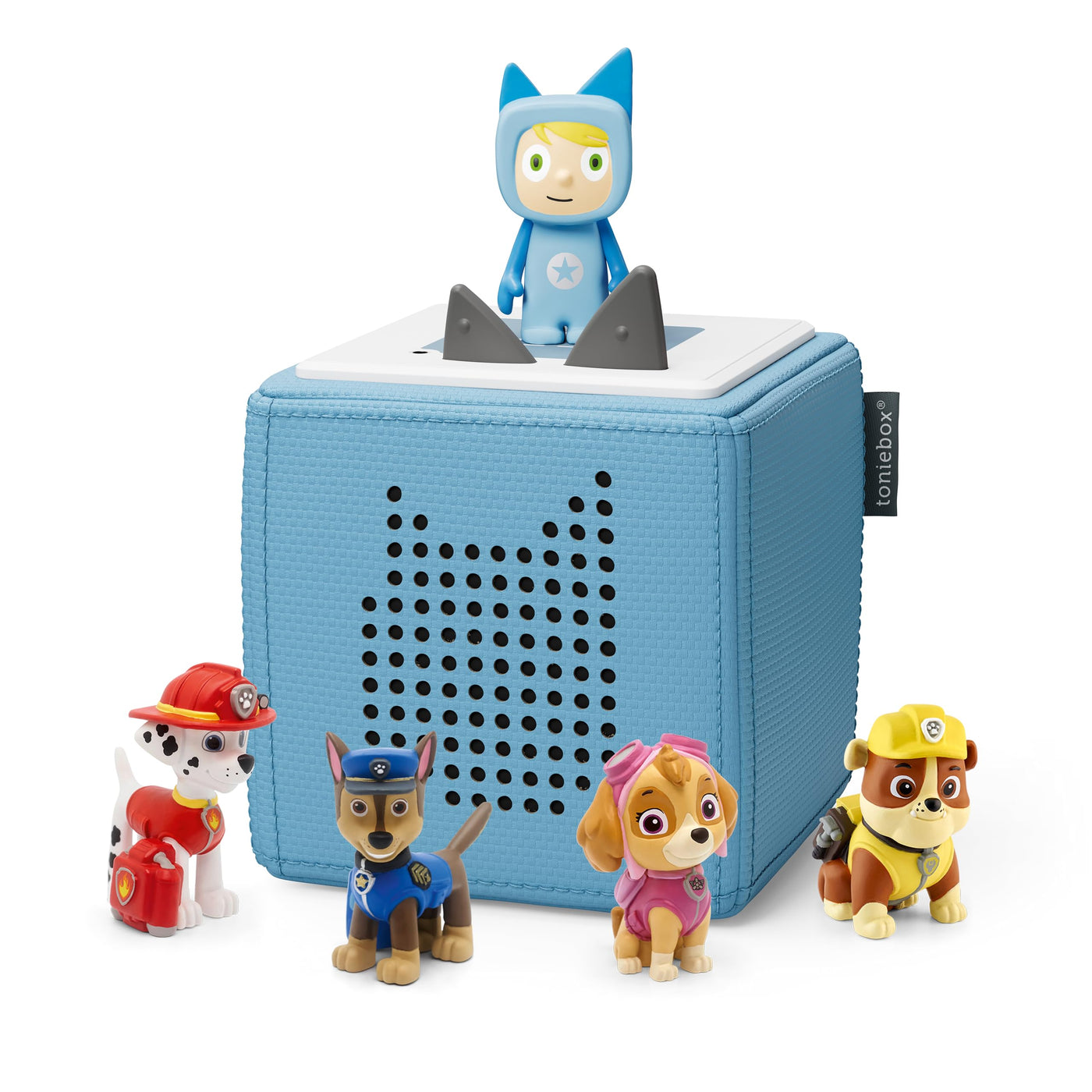 Toniebox Extrapack – Toniebox Starterset Blau mit Kreativtonie + 4 x Paw Patrol Hörfiguren, Audioplayer für Hörbücher und Lieder, kabellose Musikbox mit Paw Patrol Hörspiel